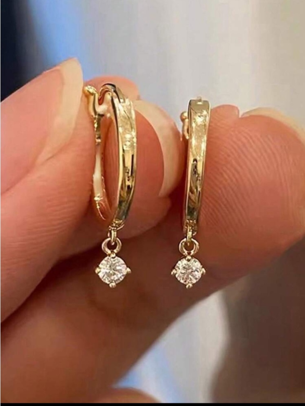 SHEIN Gold Hoop Earrings with Dangling Cubic Zirconia